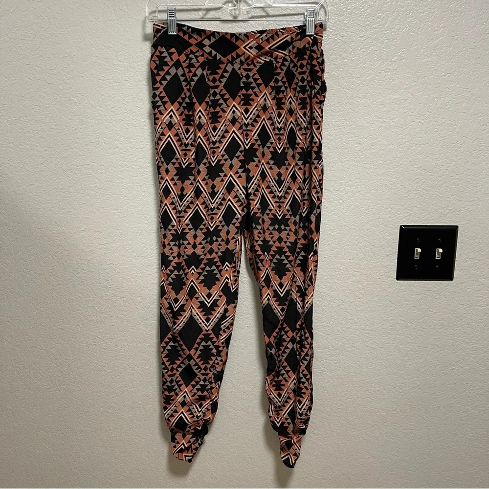 Charlotte Russe Boho Multicolor Geometric Print Elastic Waist Pants SMALL